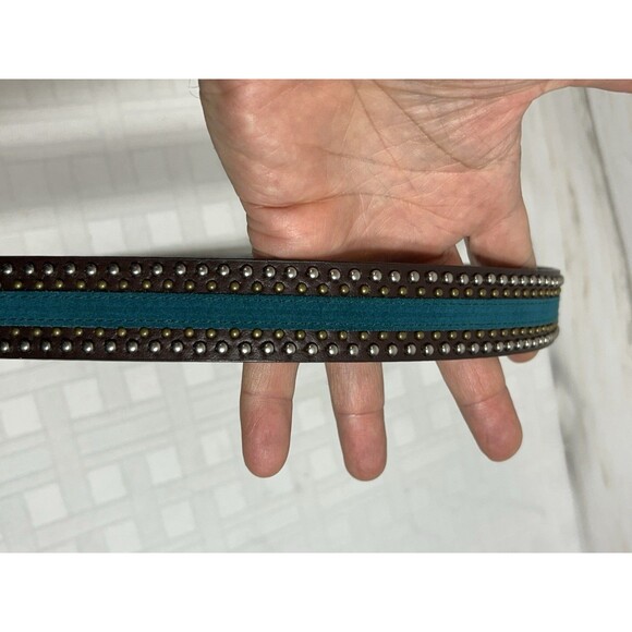 Harley Davidson Womens Size LARGE Brown Leather Teal Blue Gold Silver STUDDED main image 11